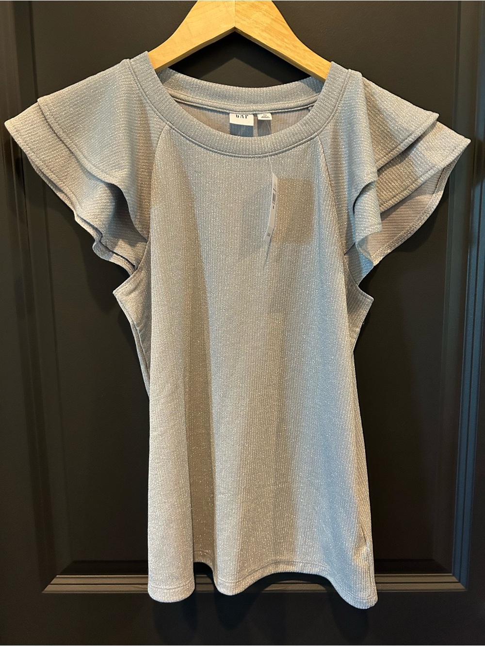 GAP Light silver sparkle Ruffle Sleeve Tank Top